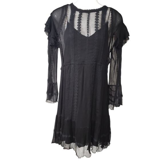 IRO Dresses & Skirts - IRO Women's Black Sheer Western Boho Dress Long Sleeves Size 6